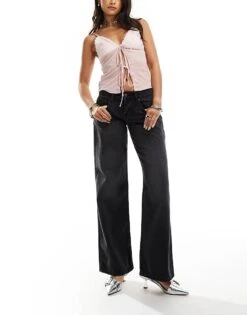 Motel Low Rise Parallel Leg Jeans In Washed Black Grey For Women