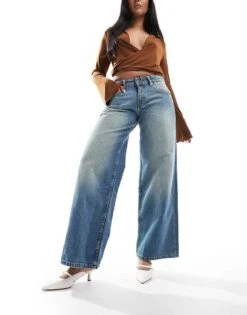 Motel Roomy Extra Wide Low Rise Jeans In Sea Green For Women