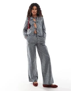 Motel Wasic Straight Leg Trousers In Black Grey Co-ord For Women