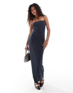 Motel Darsih Polka Dot Cami Maxi Dress In Navy For Women