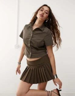 Motel Samas Fitted Cord Shirt In Taupe For Women