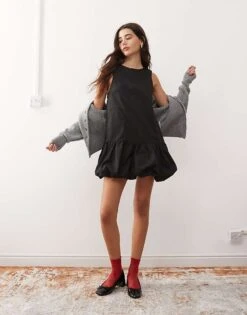 Motel Tamilo Bubble Hem Mini Dress In Black For Women