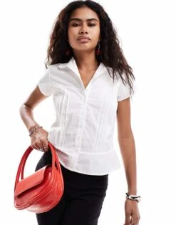 Motel Wilmot Pintuck Blouse In White For Women