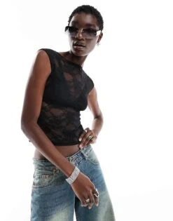 Motel Nova Lace Top In Black For Women