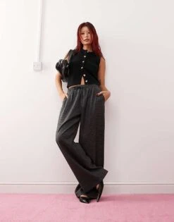 Motel Sasari Oversized Check Trousers In Navy For Women Navy Check