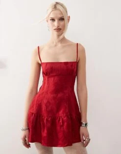 Motel Oshi Open Back Mini Cami Dress In Red For Women