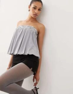 Motel Danuta Sequin Bandeau Top In Silver For Women Silver/grey