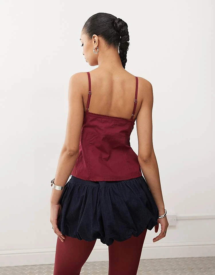 Motel Jepuni Pleat Detail Cami Top In Burgundy For Women - Image 4
