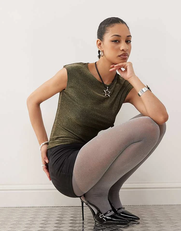 Motel Nova Metallic Fitted T-shirt In Gold For Women - Image 5