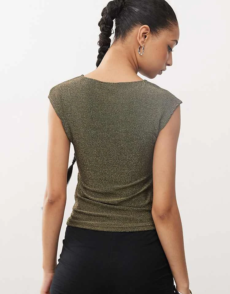 Motel Nova Metallic Fitted T-shirt In Gold For Women - Image 4