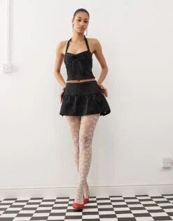 Motel Raffita Jaquard Mini Skirt Co-ord In Black For Women