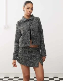 Motel Quinnie Tailored Boucle Jacket Co-ord In Grey For Women