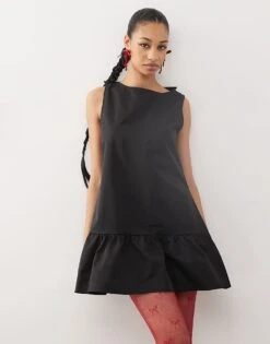 Motel Arkana Satin Babydoll Mini Shift Dress In Black For Women