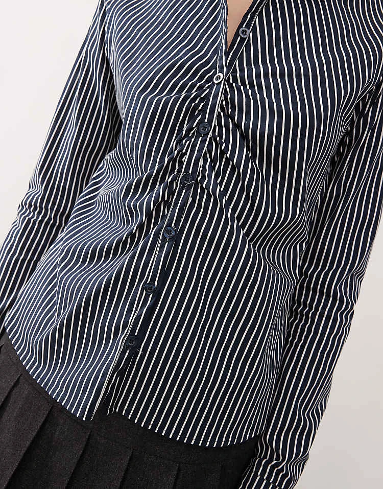 Motel Tarsi Mono Stripe Fitted Shirt In Navy For Women Monostripe Navy - Image 2