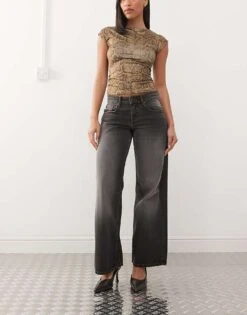 Motel Low Rise Parallel Jeans In Grey Used Bleach For Women