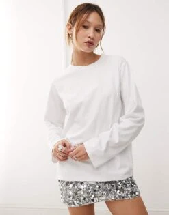 Motel Oversized Long Sleeve T-shirt In White For Women