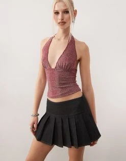 Motel Casna Denim Pleated Mini Skirt In Indigo For Women