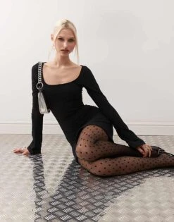 Motel Lulusia Scoop Neck Mini Dress In Black For Women