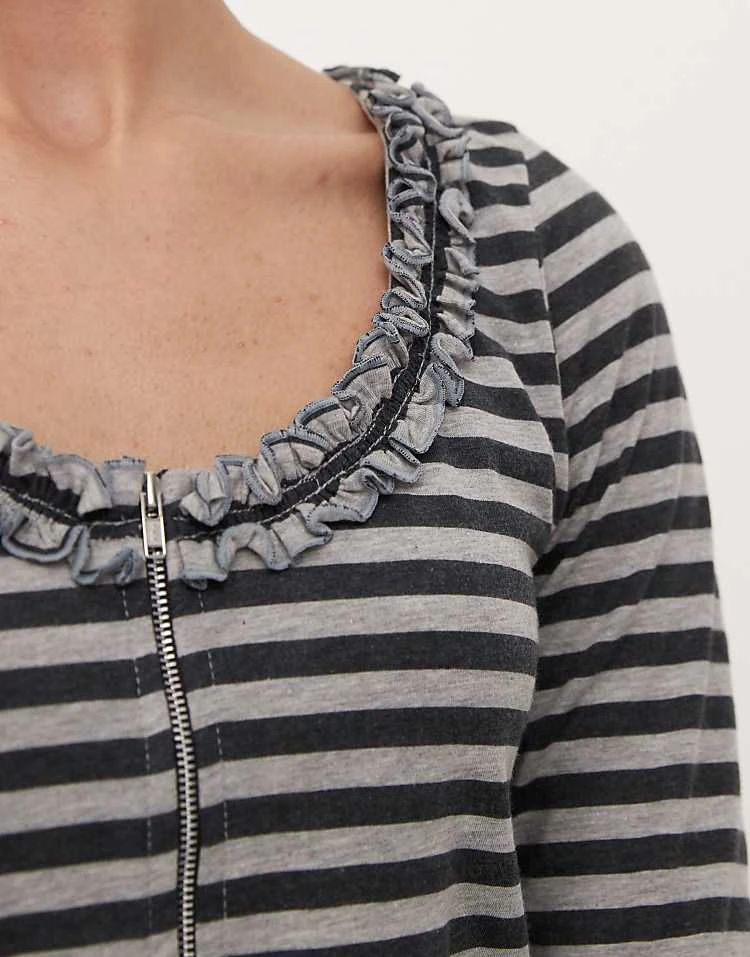 Motel Ethel Zip Stripe Cardigan In Grey Black For Women Stripe Grey Black - Image 4