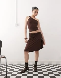 Motel Laudine Midi Co-ord Skirt In Bitter Chocolate For Women