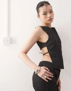 Motel Saima Open Back Co-ord Tank Top In Dark Indigo For Women