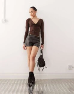 Motel Wilora Distressed Short In Black For Women