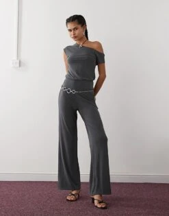 Motel Baku Wide Leg Co-ord Trouser In Dark Grey For Women