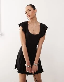 Motel Toinette Drop Waist Mini Dress In Black For Women
