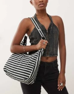 Motel Aimi Stripe Bag In Grey Black For Women Stripe Grey Black
