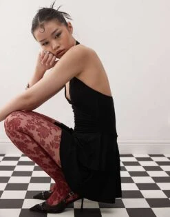 Motel Semary Wrap Detail Halter Mini Dress In Black For Women