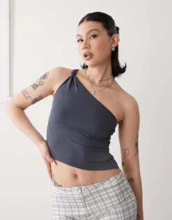 Motel Idra Asymmetric Top In Ocean Storm Grey For Women