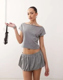 Motel Balia Asymmetric T-shirt In Grey For Women