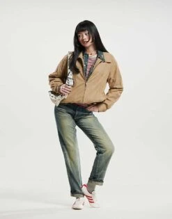 Motel Catalin Boxy Oversized Faux Leather Jacket In Sand For Women