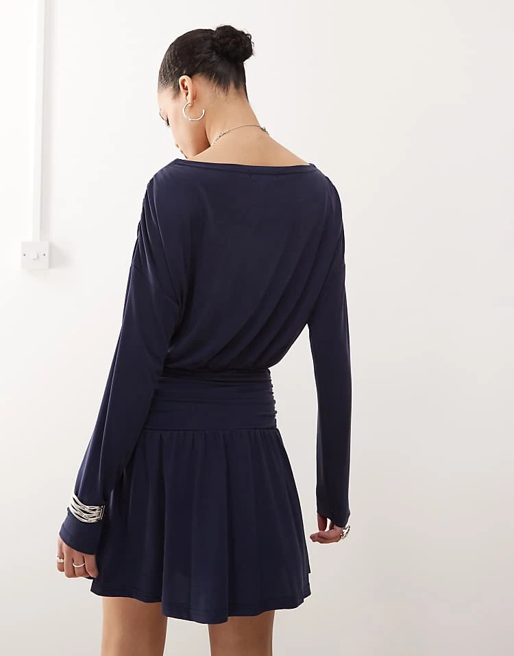 Motel Sanuli Slinky Batwing Mini Dress In Navy For Women - Image 3