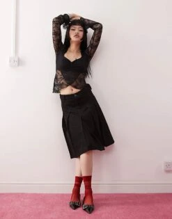 Motel Sanjani Chambray Midi Skirt In Black For Women