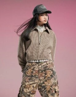 Motel Carlo Cropped Checked Bomber Jacket In Brown For Women