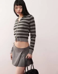Motel Cozyra Striped Fitted Hoodie In Grey And Black For Women Grey Stripe