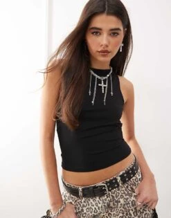 Motel Rocio High Neck Tank Top In Black For Women