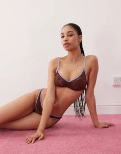 Motel Redum Lace Contrast Edge Set In Chocolate Brown