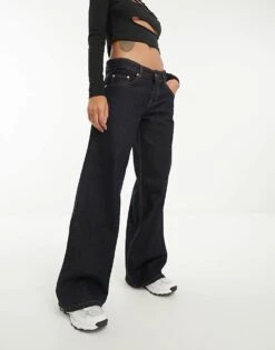 Motel Roomy Wide Leg Low Rise Jeans In Indigo For Women