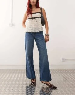 Motel Low Rise Parallel Jeans In Mid Blue Used For Women