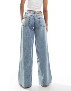 Motel Roomy Wide Leg Low Rise Jeans In Vintage Blue Wash For Women