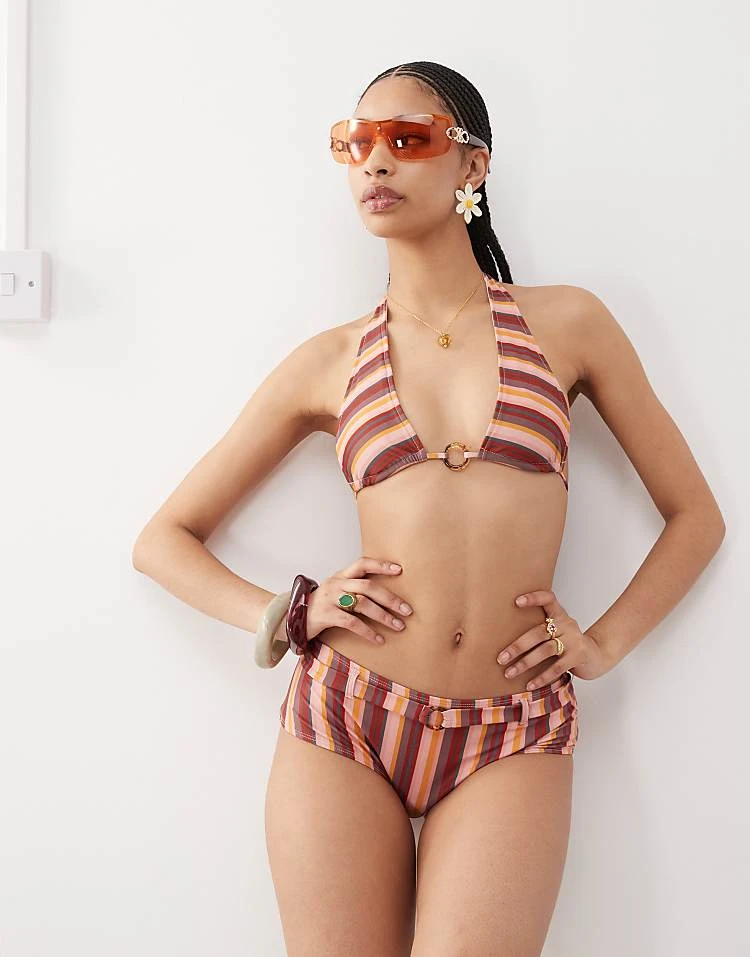 Motel Cerry Bead Detail Striped Bikini Top In Pink - Image 5