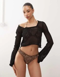 Motel Veroly Leopard Print Bikini Bottom In Multi For Women