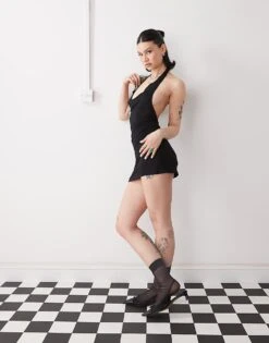 Motel Pramita Plunge Front Mini Dress In Black For Women