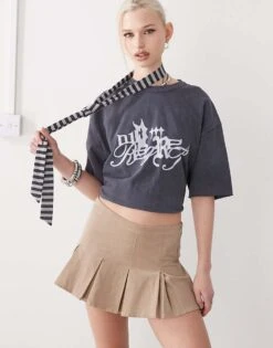 Motel Sejuani Cord Box Pleat Mini Skirt In Sand For Women