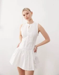 Motel Dayara Pintuck Mini Dress In White For Women