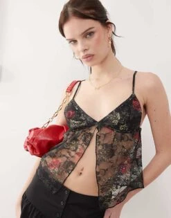 Motel Nukara Lace Top In Midnight Bloom For Women
