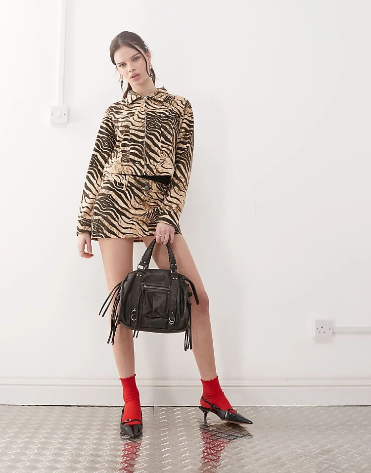 Motel Oiwa Wild Animal Mini Skirt Co-ord In Cream And Brown For Women Cream/brown - Image 3