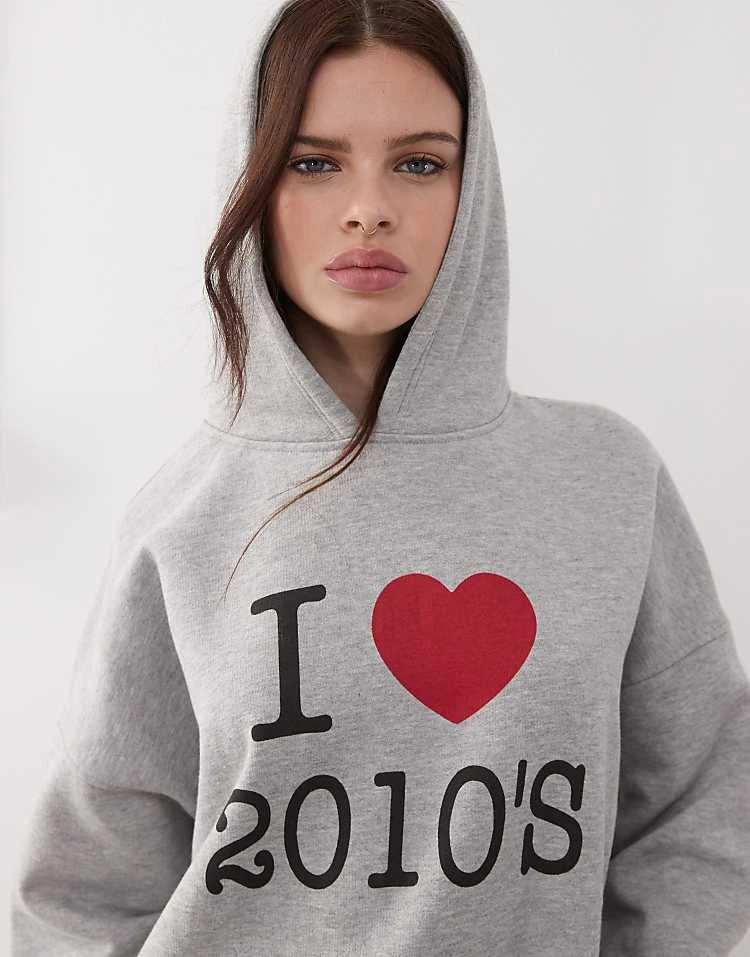 Motel Oversized I Heart 2010's Graphic Hoodie Co-ord In Grey Marl For Women - Image 5